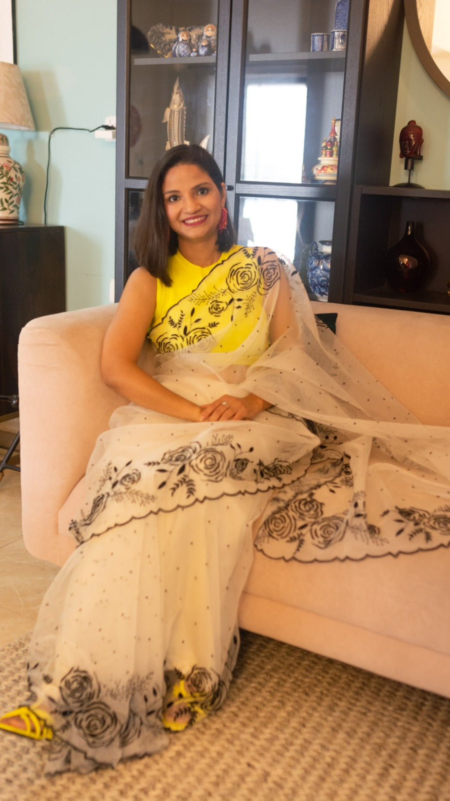 Black Rose: Pure organza silk saree with cutdana and resham hand embroidery - 3