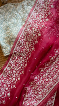  Rouge Pink Jharokha: Pure organza silk saree with pearl hand embroidery - 1