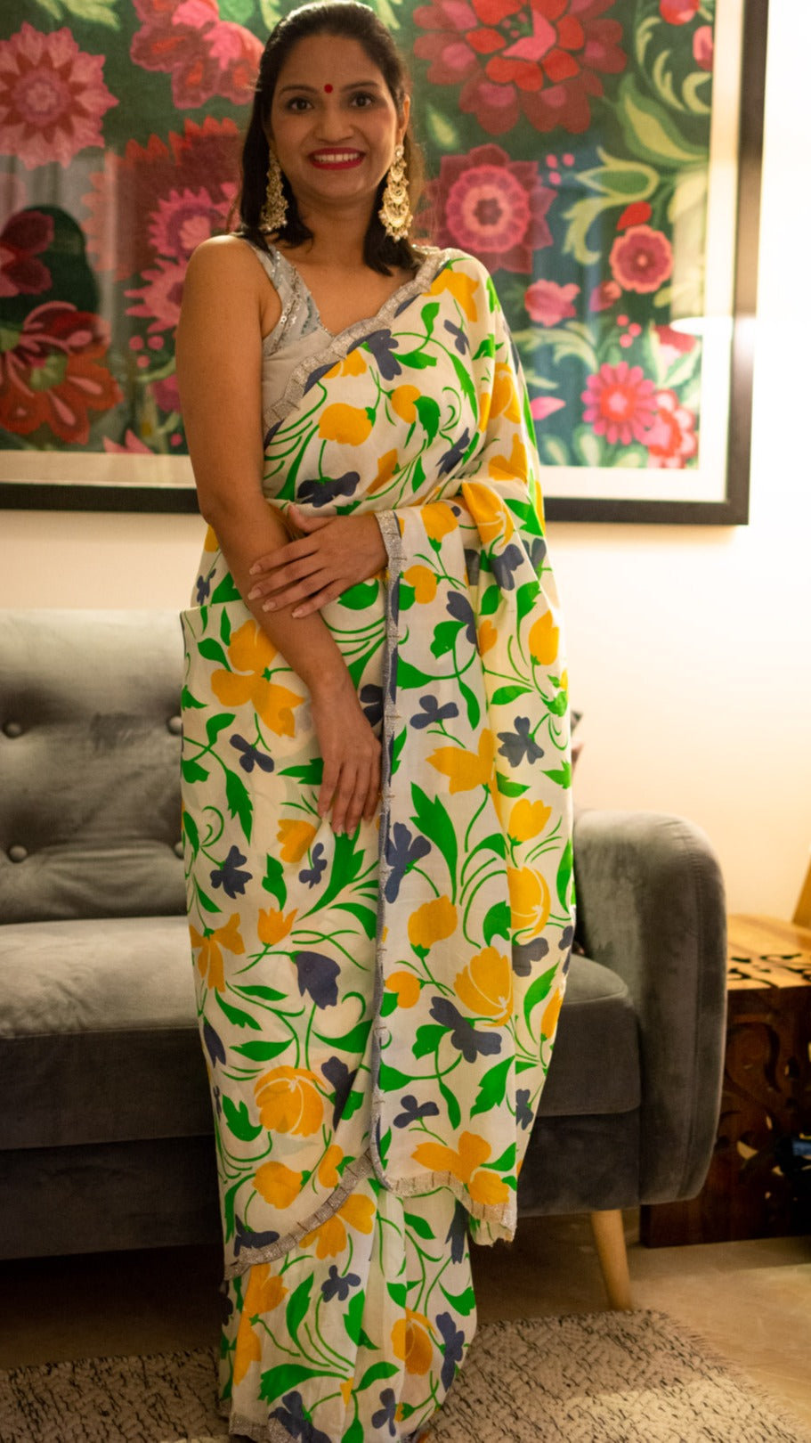 Spring Garden : Pure mulberry silk saree with cutdana hand embroidery - 2