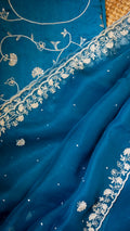 Pure organza sik saree with cutdana and zari kasab hand embroidery - 1