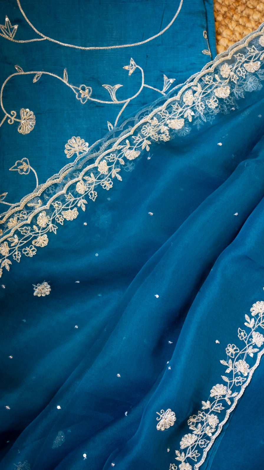 Pure organza sik saree with cutdana and zari kasab hand embroidery - 1