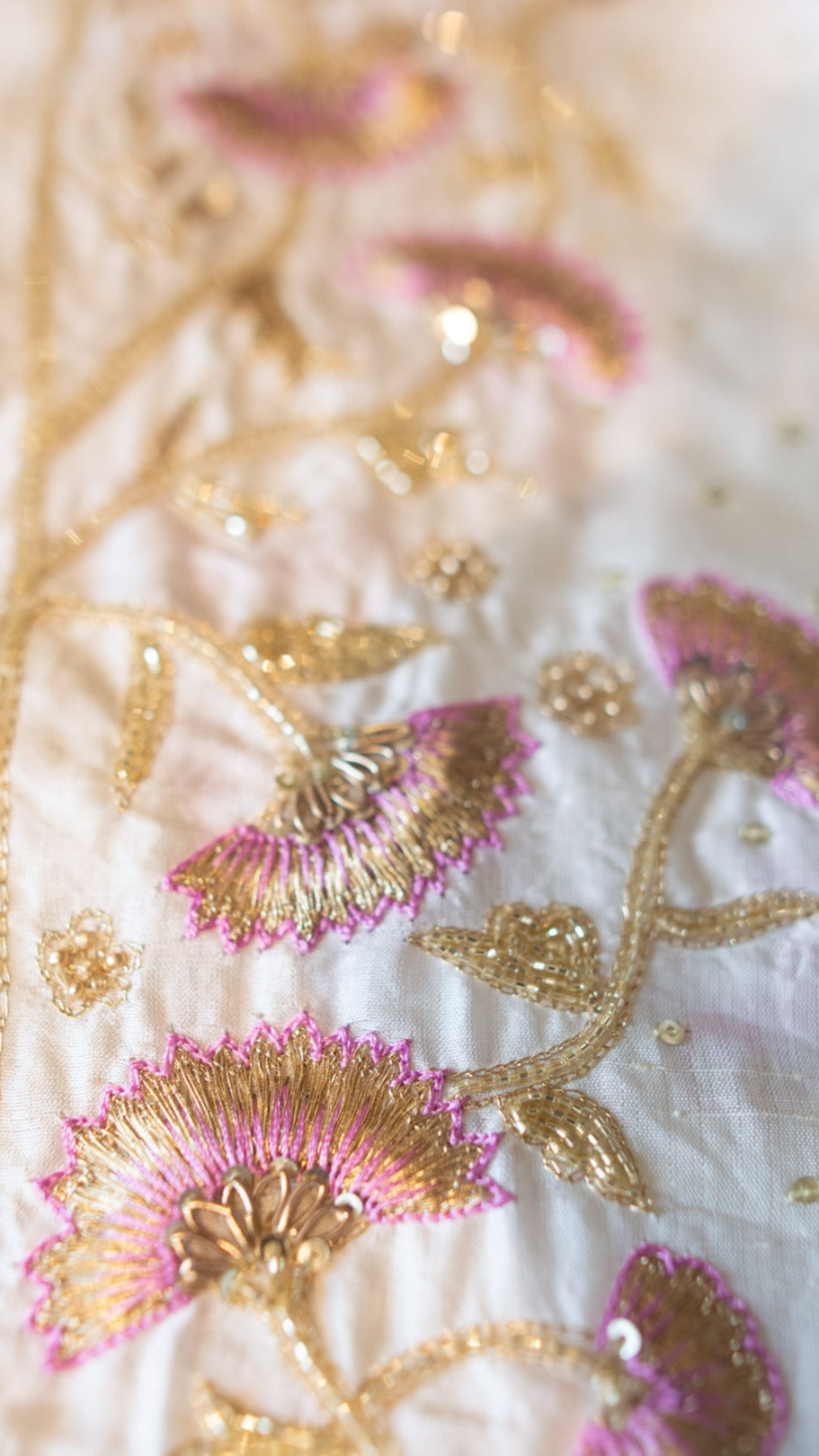 Off white Noor saree: Pure mulberry silk saree with zardozi, resham and cut dana hand embroidery - 2