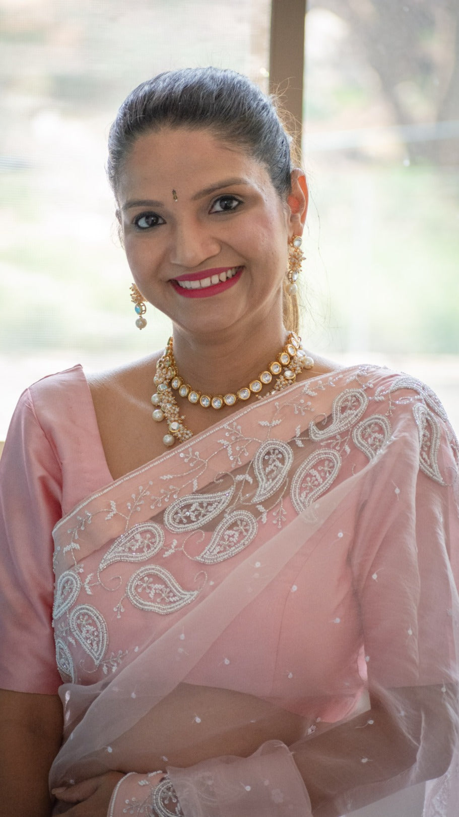 Peachy Kairi : The pure organza silk saree with pearl and cutdana hand embroidery - 2