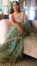 Hari Tarika : Pure organza silk saree with cutdana and sequins all over jaal hand embroidey - 1
