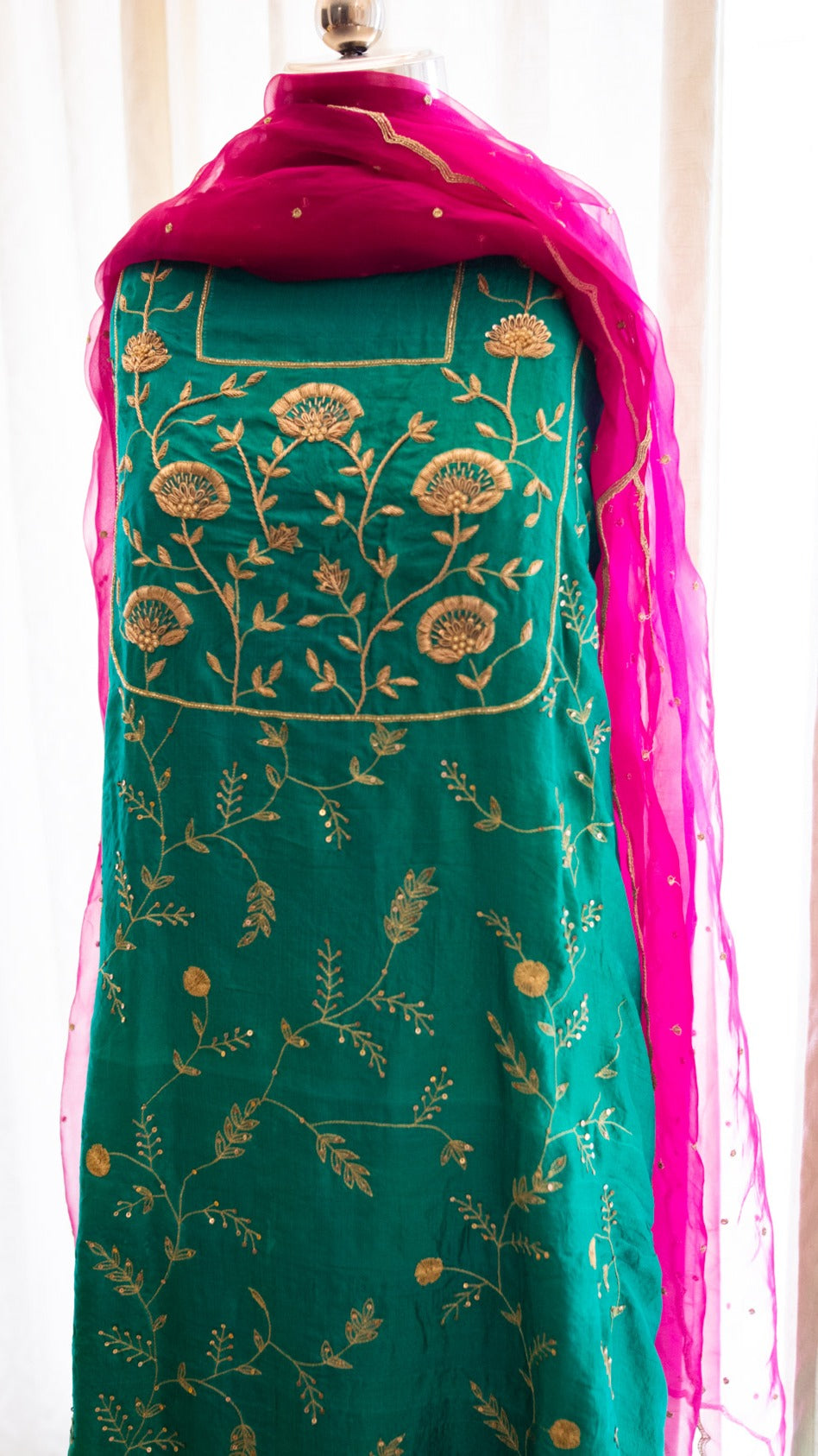 Pure mulberry silk kurta and pure organza silk dupatta unstitched suit material - 3