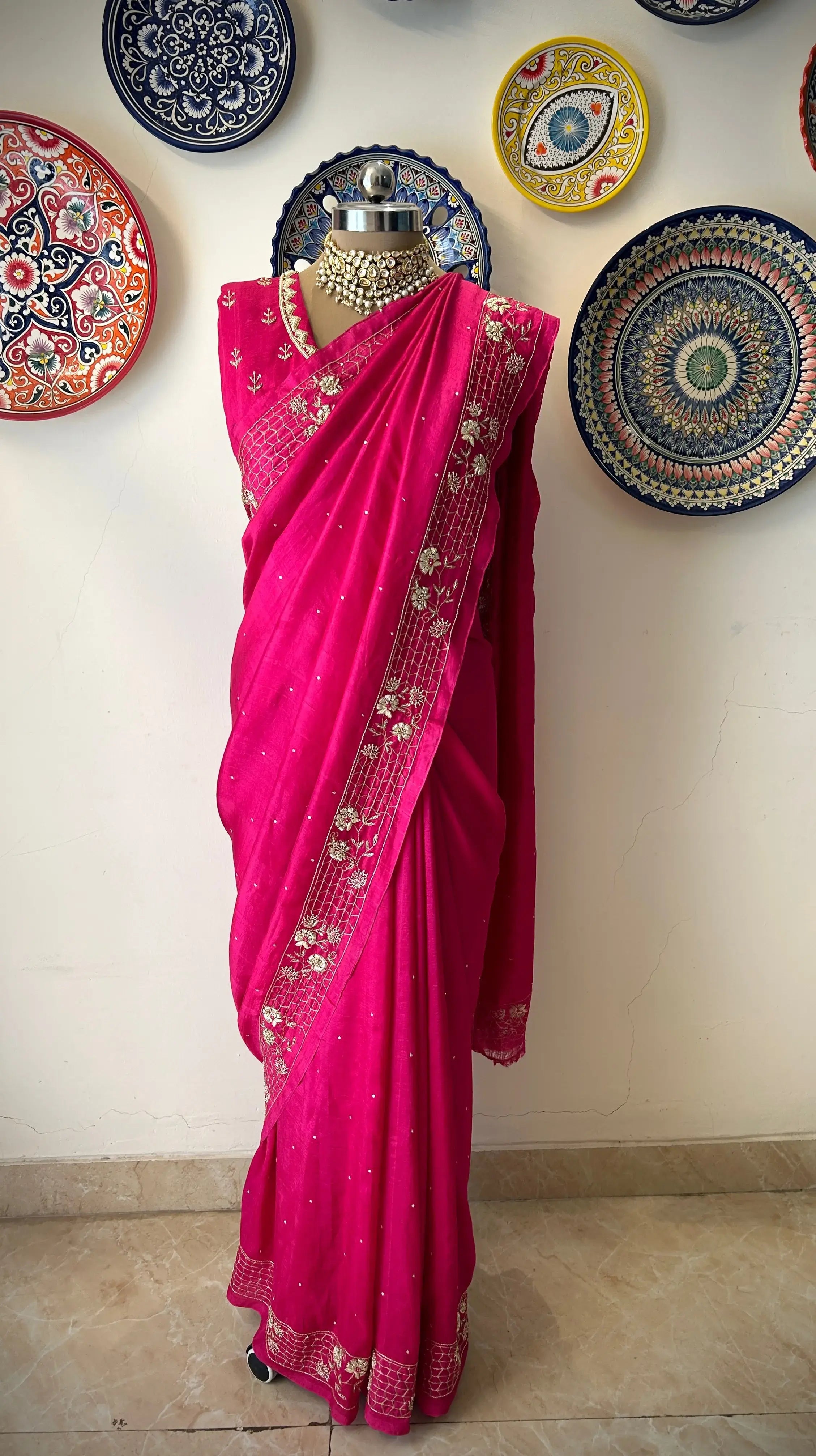 Phool lata saree. The  pure mulberry silk saree with zardozi hamd embroidery . - 2