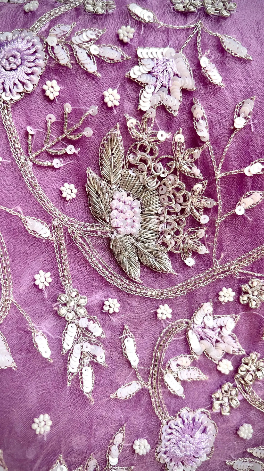 Lilac pure organza silk saree with zardozi hand embroidery - 3
