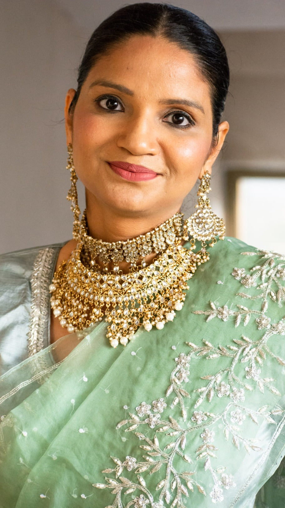 Minty Mint pure organza silk saree with zardozi small flower motif - 3