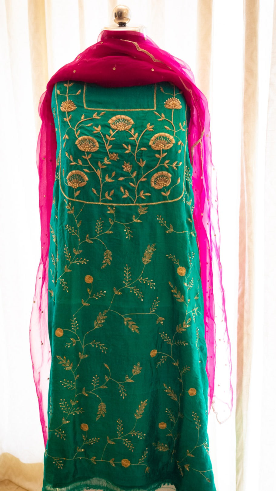 Pure mulberry silk kurta and pure organza silk dupatta unstitched suit material - 1