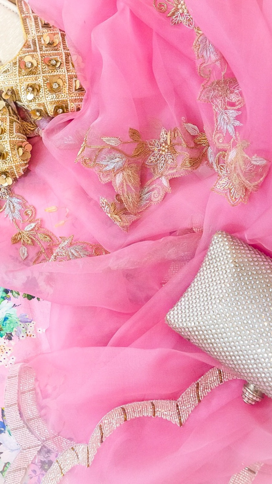 Pink Apala saree : Pure organza silk saree with zardozi hand embroidery - 1