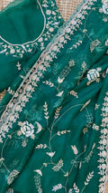 Emerald Green Tarika: Pure organza silk saree with cut dana and sequins hand embroidery - 1