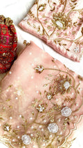 Peach pink pure organza silk saree with zardozi hand embroidery - 1