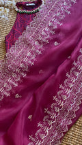 Mukta : Pure organza silk saree with pearl, cutdana and zardozi hand embroidery - 1