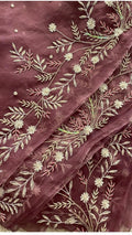 Mauve Marjaan : Pure organza silk saree with pearl and sequins hand embroidery. - 1