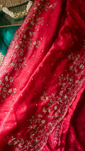 Sindoori: Pure mulberry silk saree with cutdana and resham hand embroidery - 1