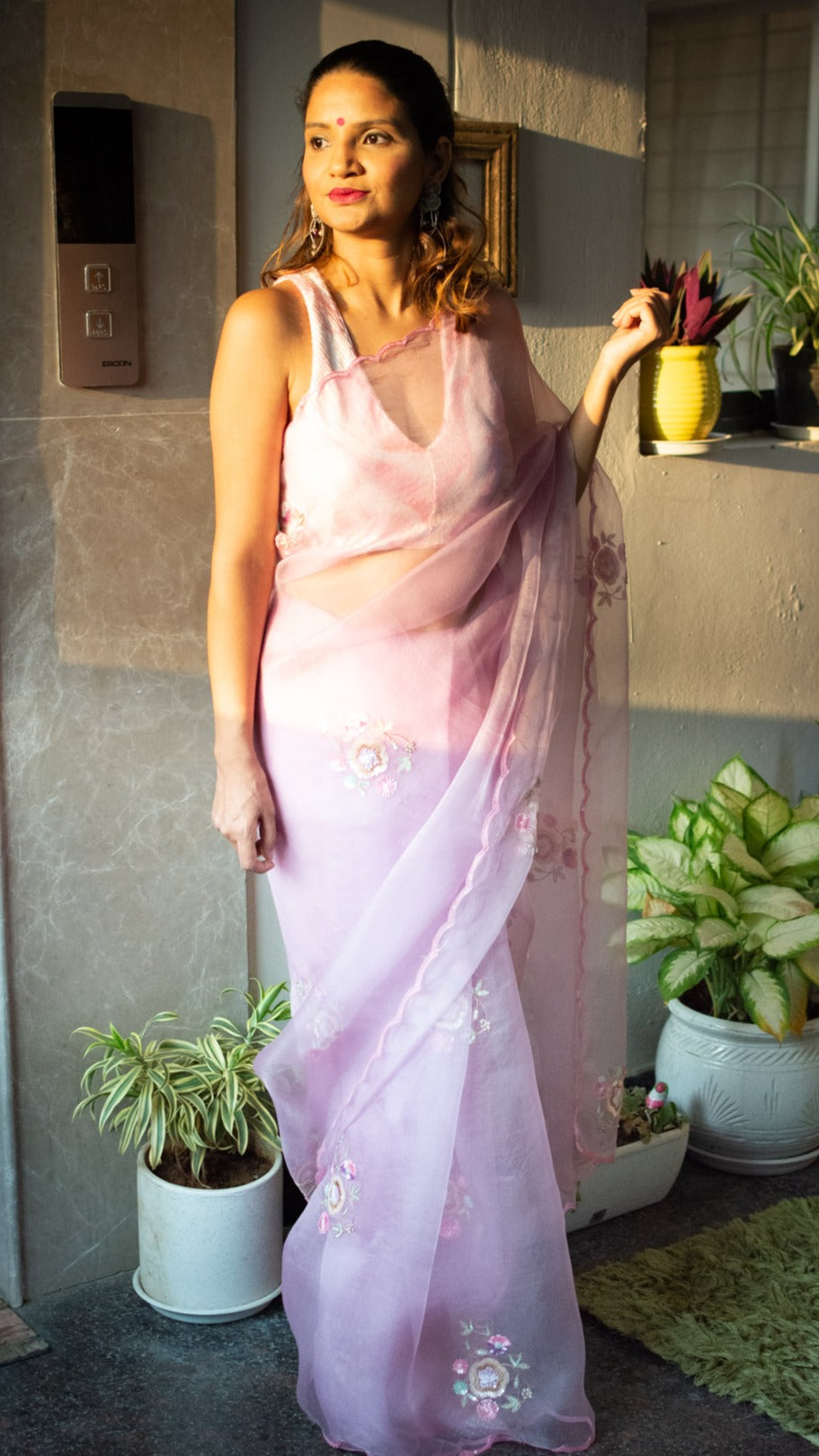 Lavender Keya: Pure organza silk saree with floral bootas - 3