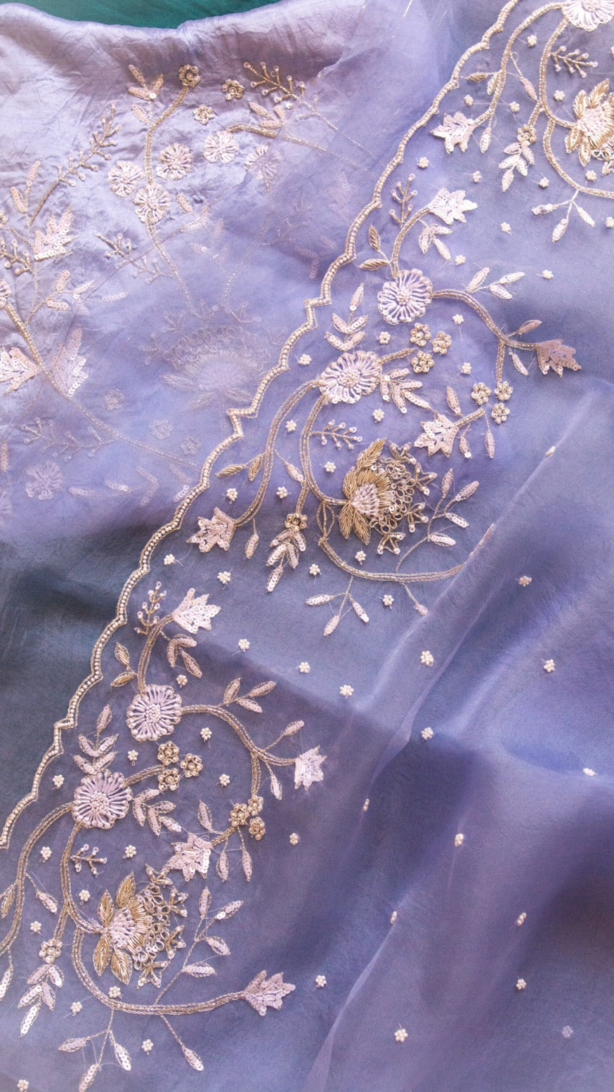 Pure organza silk saree with zardozi  - 1