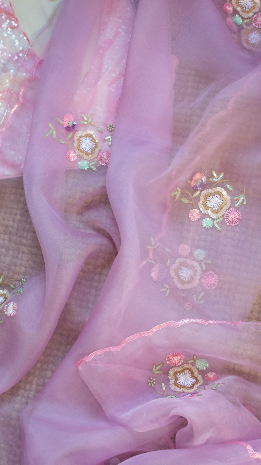 Lavender Keya: Pure organza silk saree with floral bootas - 1