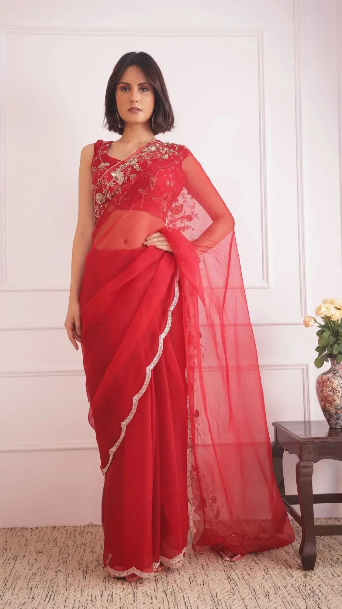 Red zardozi Gulposh saree - 3