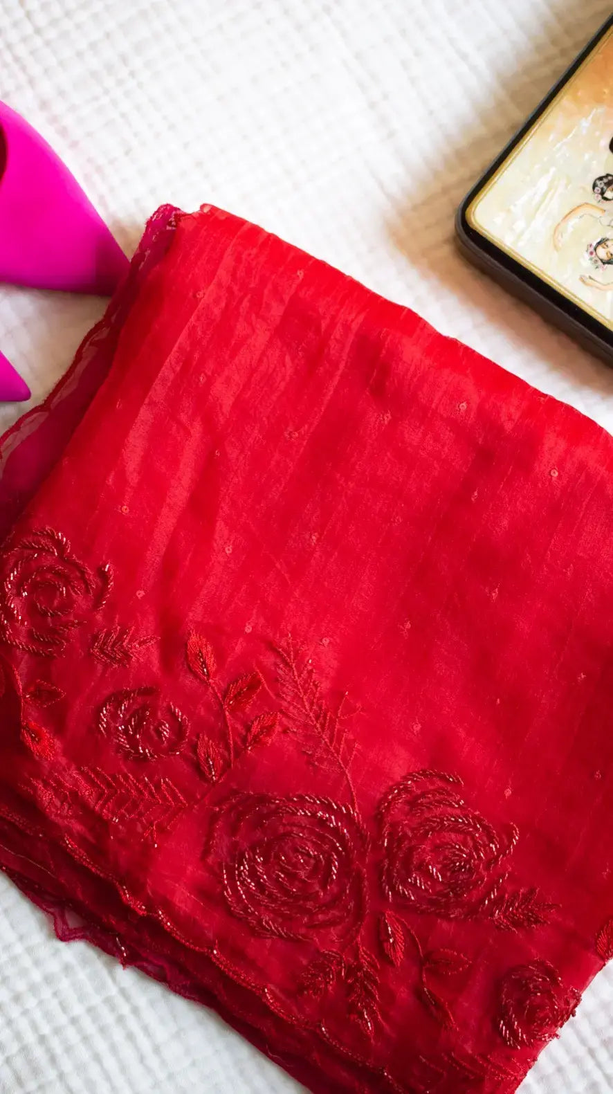 Gulaab saree red and rani pink ombre pure organza silk - 1