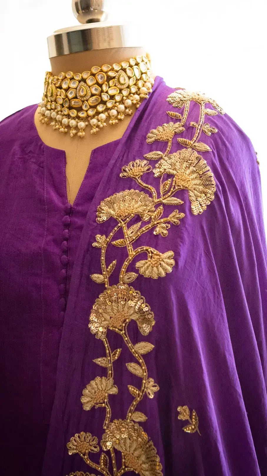 Purple pure mulberry silk stitched kurta with heavy zardozi embroidery dupatta - 2
