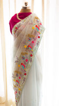 The Bird saree: Pure organza silk saree with cutdana and kashmiri hand embroidery - 1