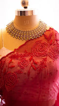 Red gulaab saree with cutdana and resham hand embroidery . - 1