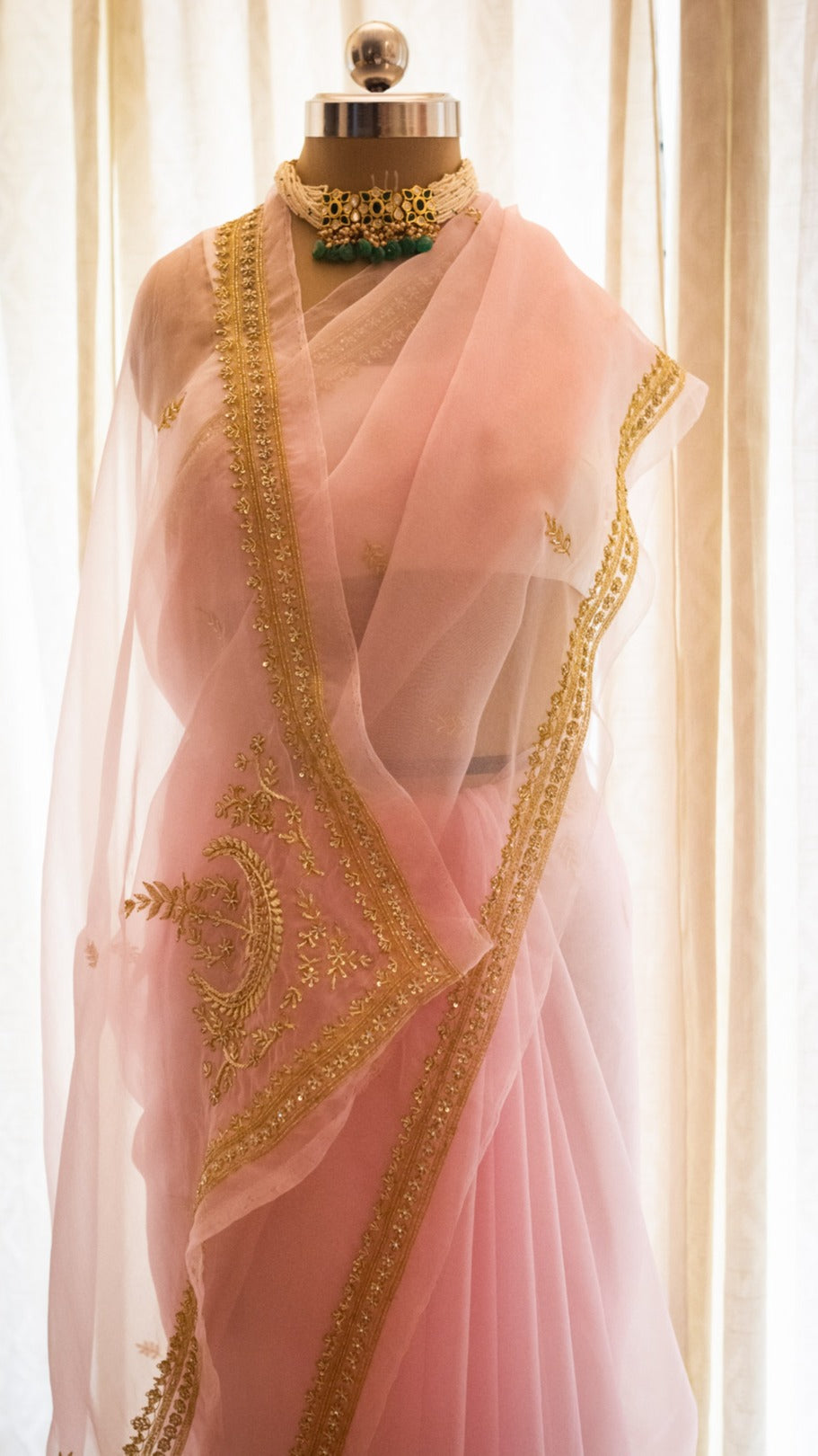Pure organza silk saree with dainty zardozi embroidery - 1