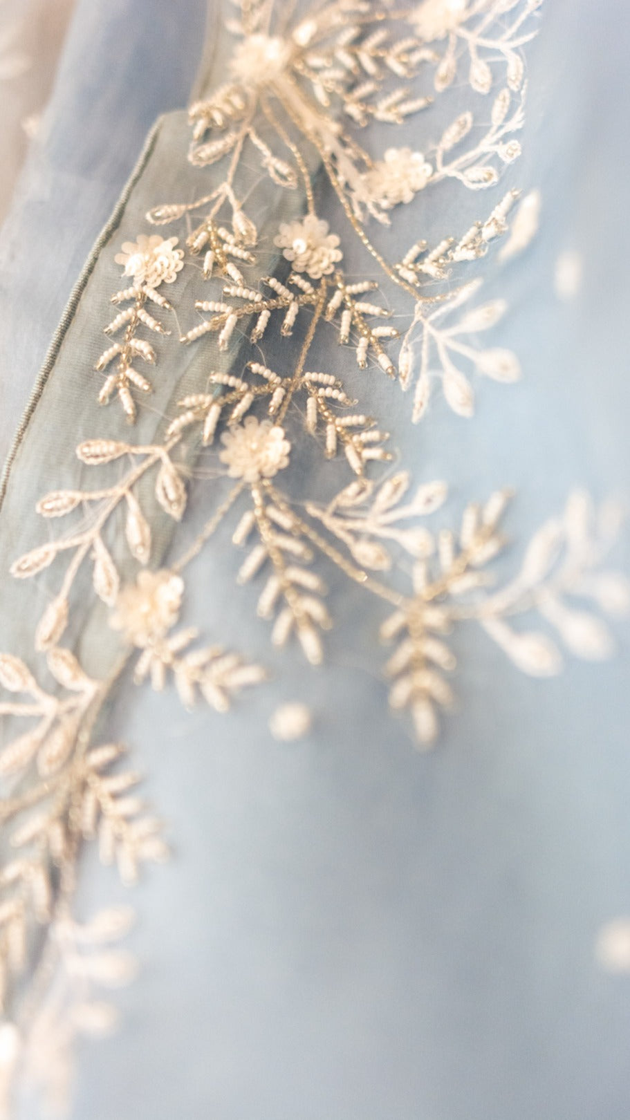 Opal saree: Pure organza silk saree with pearl and sequins hand embroidery - 2