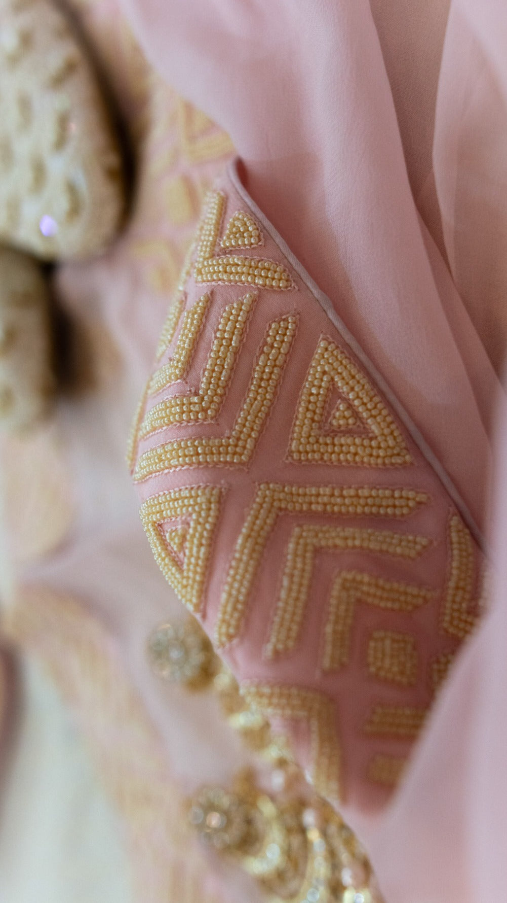 Peach Moti: Premium georgette saree with pearl hand embroidery - 2