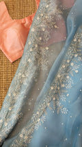 Opal saree: Pure organza silk saree with pearl and sequins hand embroidery - 1
