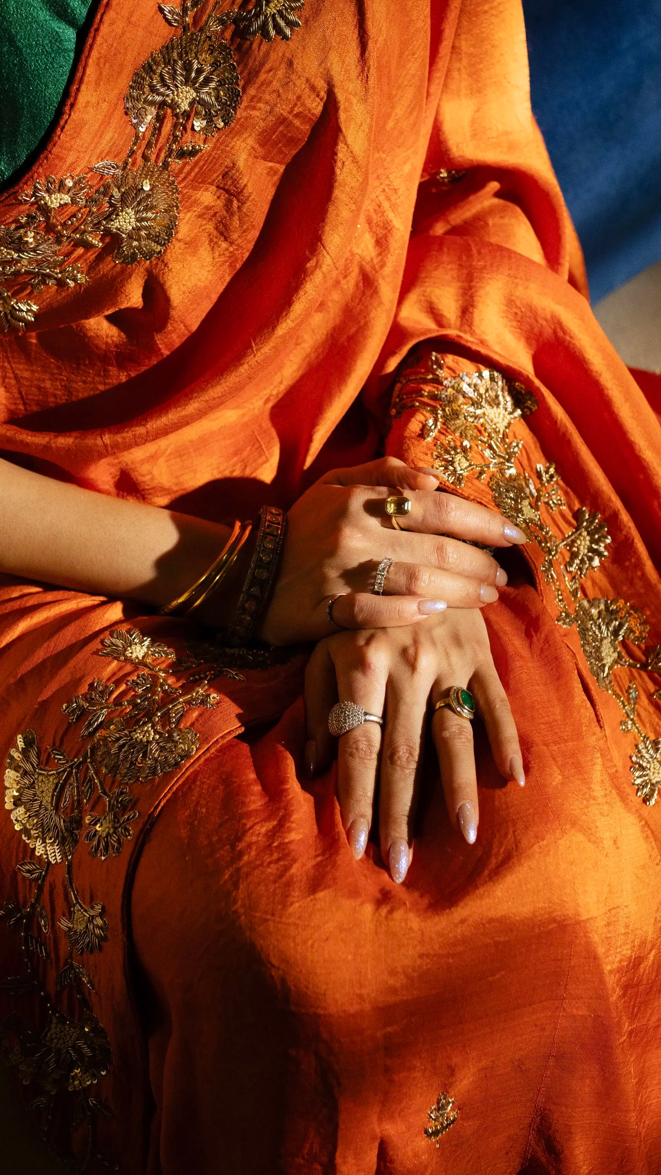 Rust orange zardozi Saree - 4