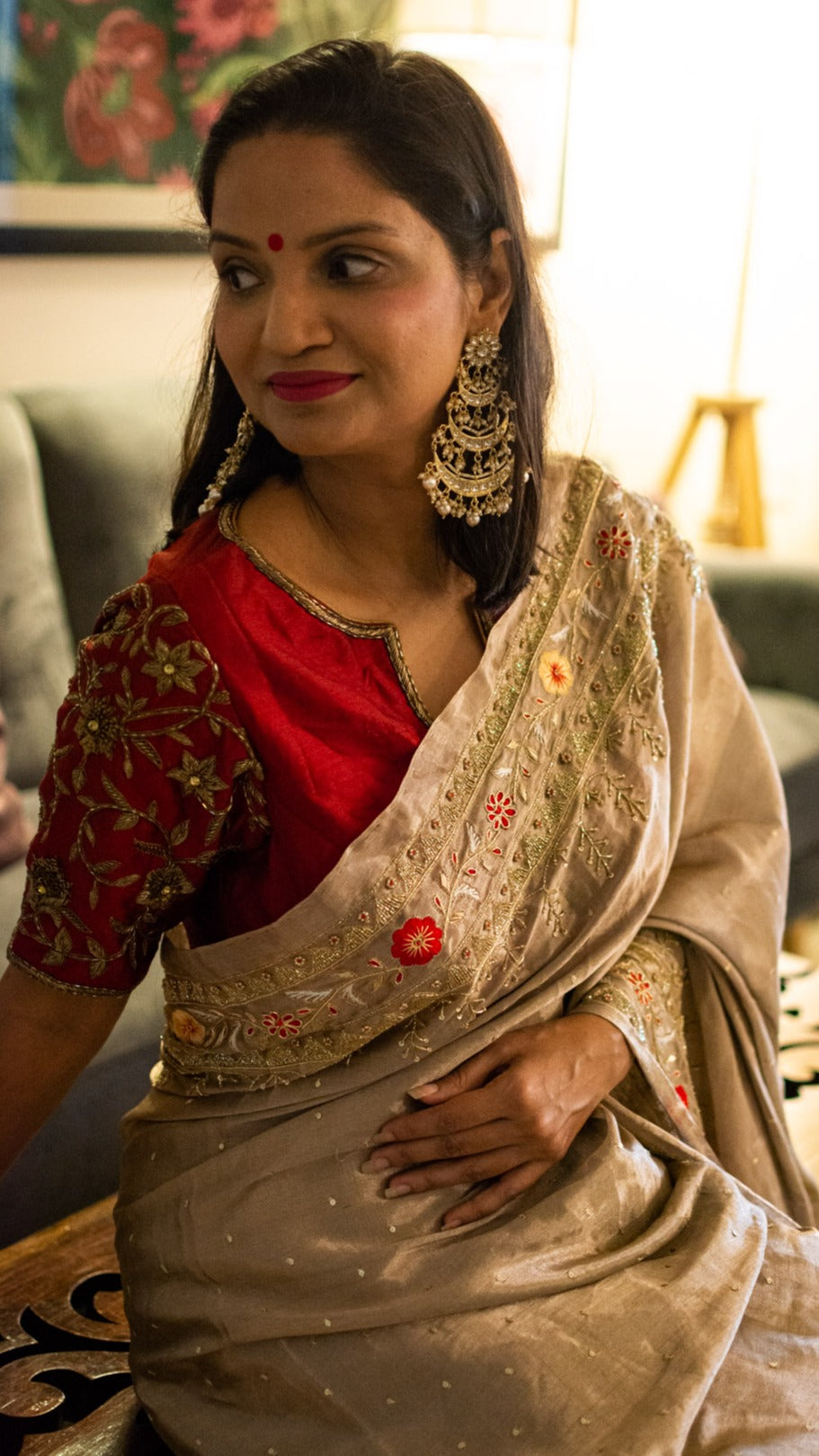 Goldrush: Pure tissue silk saree with zardozi, cutdana and resham hand embroidery - 4