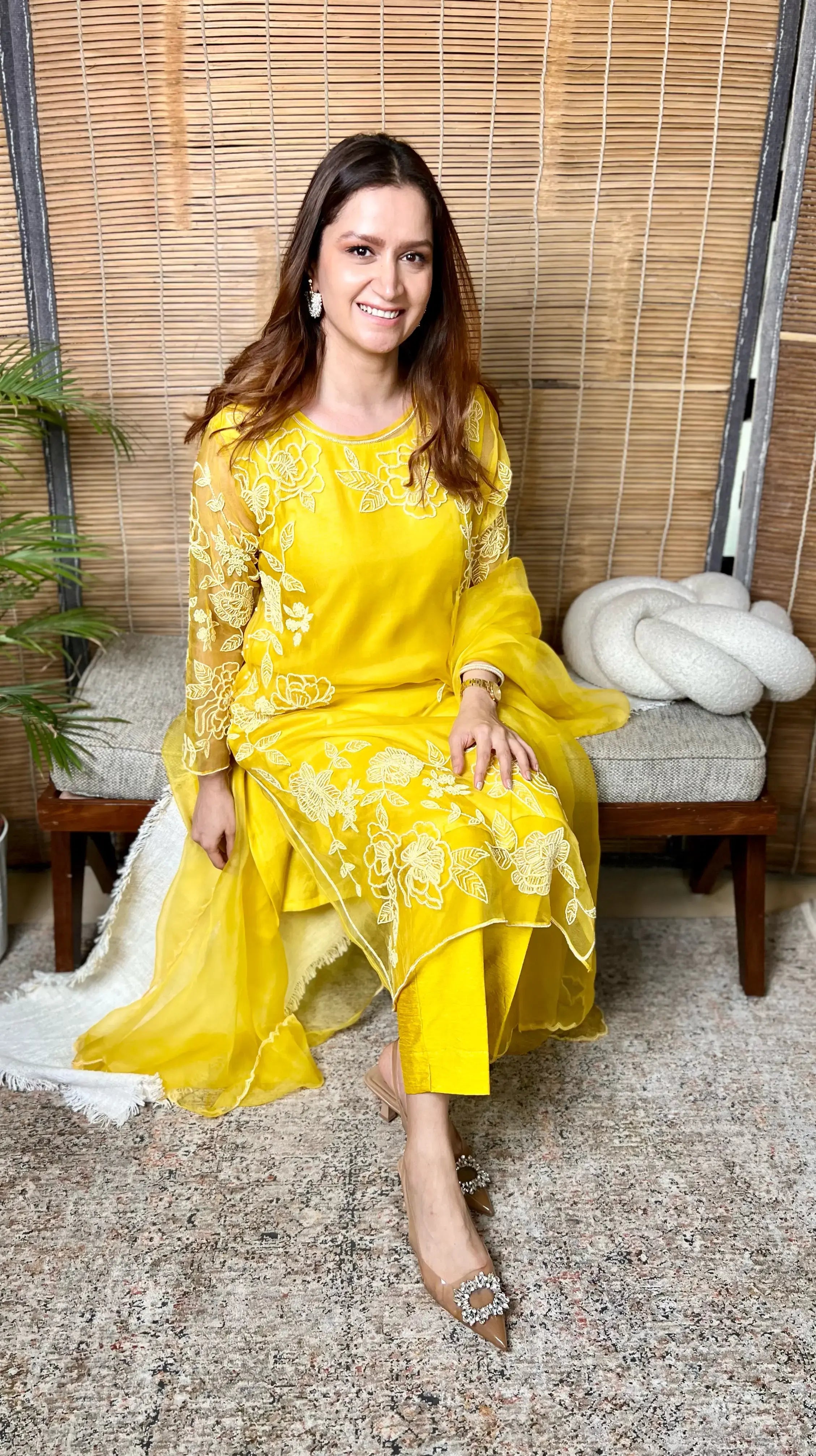 Gul kurta- The pure organza silk kurta set with beads hand embroidery . - 1
