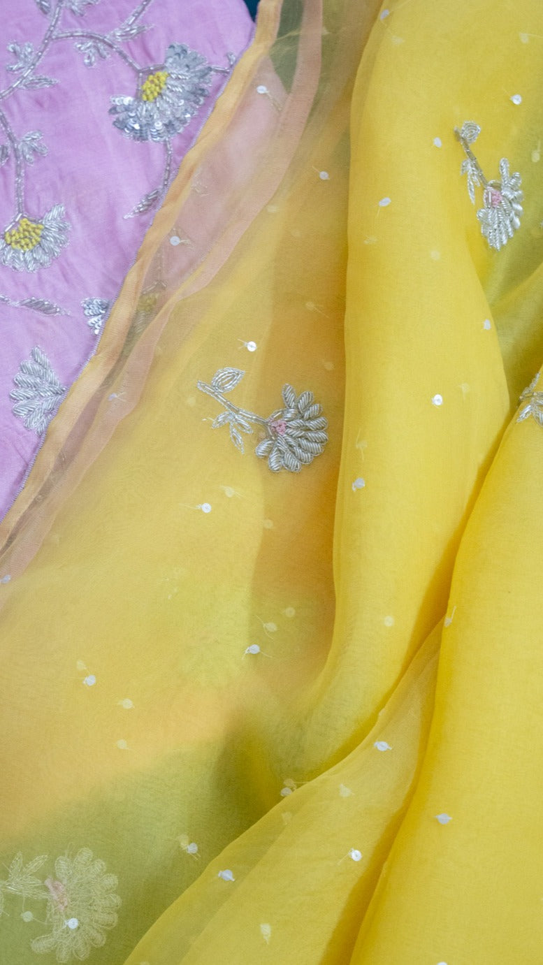 Vihaan : Pure organza silk saree with zardozi and resham bootas - 2