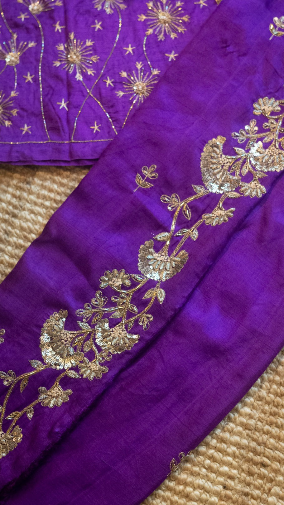 Purple Mist Pure mulberry silk saree with zardozi and sequins hand embroidery - 1