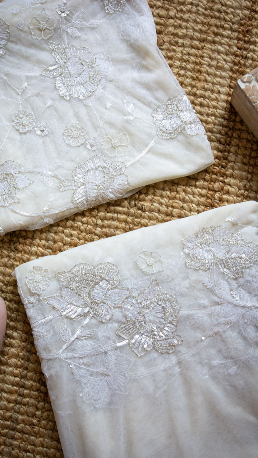 Chandani saree : Net saree with sequins cutdana and cut work flowers - 3