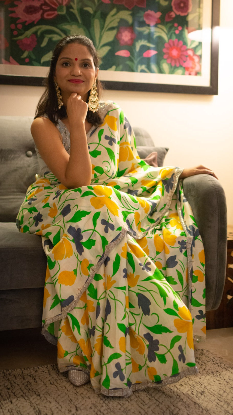 Spring Garden : Pure mulberry silk saree with cutdana hand embroidery - 1