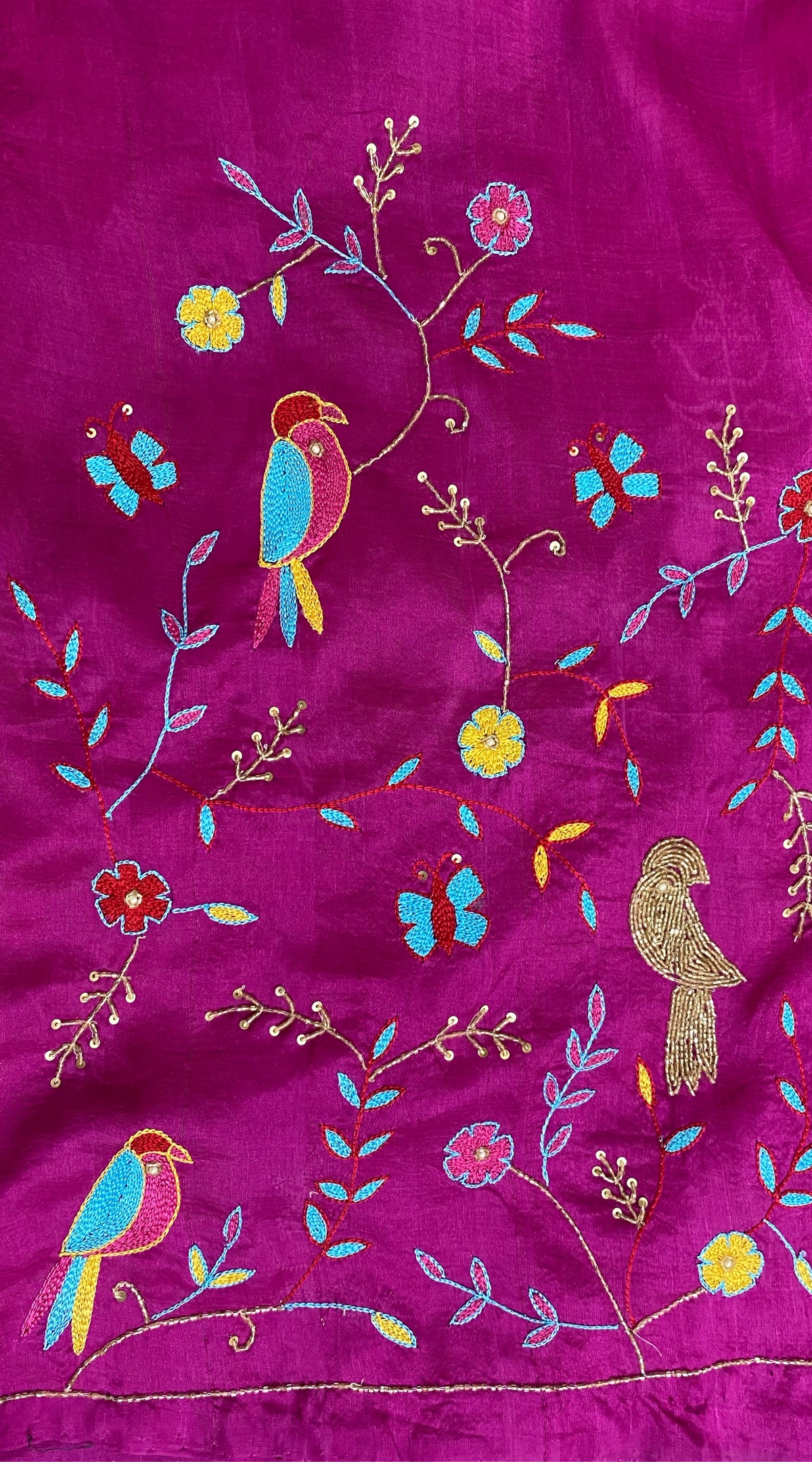 Bird saree: Pure tissue silk saree with cutdana and kashmiri resham work hand embroidery . - 3